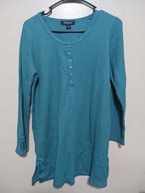 Roaman's Womens  Teal Button Up Long Sleeve Henley Thermal Tunic Small(12) A-19